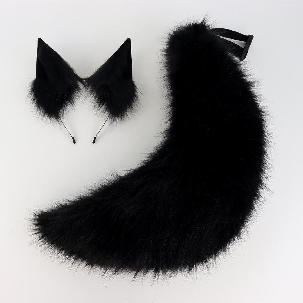 2Pcs/set Animal Fursuit Ears Tail Halloween Party Cosplay Headwear Plush Beast Wolf Tails Fox Ears Hair Band Furry Dog COS Tail