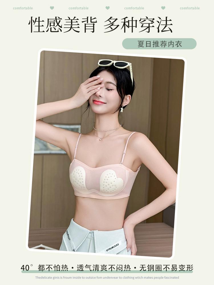 Ultra-thin beautiful back breathable rabbit ears heart-shaped steel-free half cup bra cover new big backless