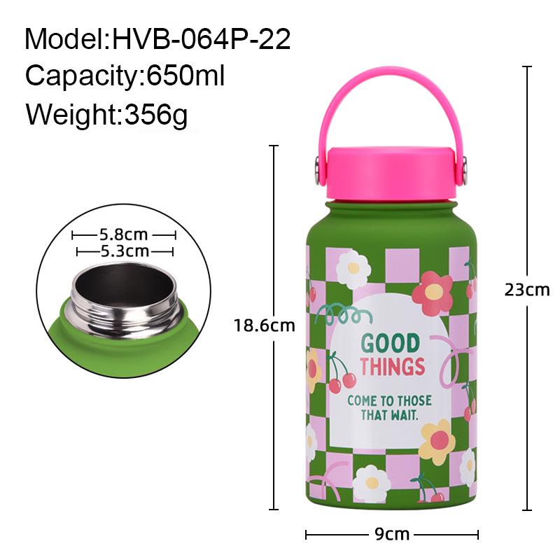 650Ml Thermos Cup Wide Mouth Portable Vacuum Children'S Student Sports Kettle Outdoor Printing Water Cup