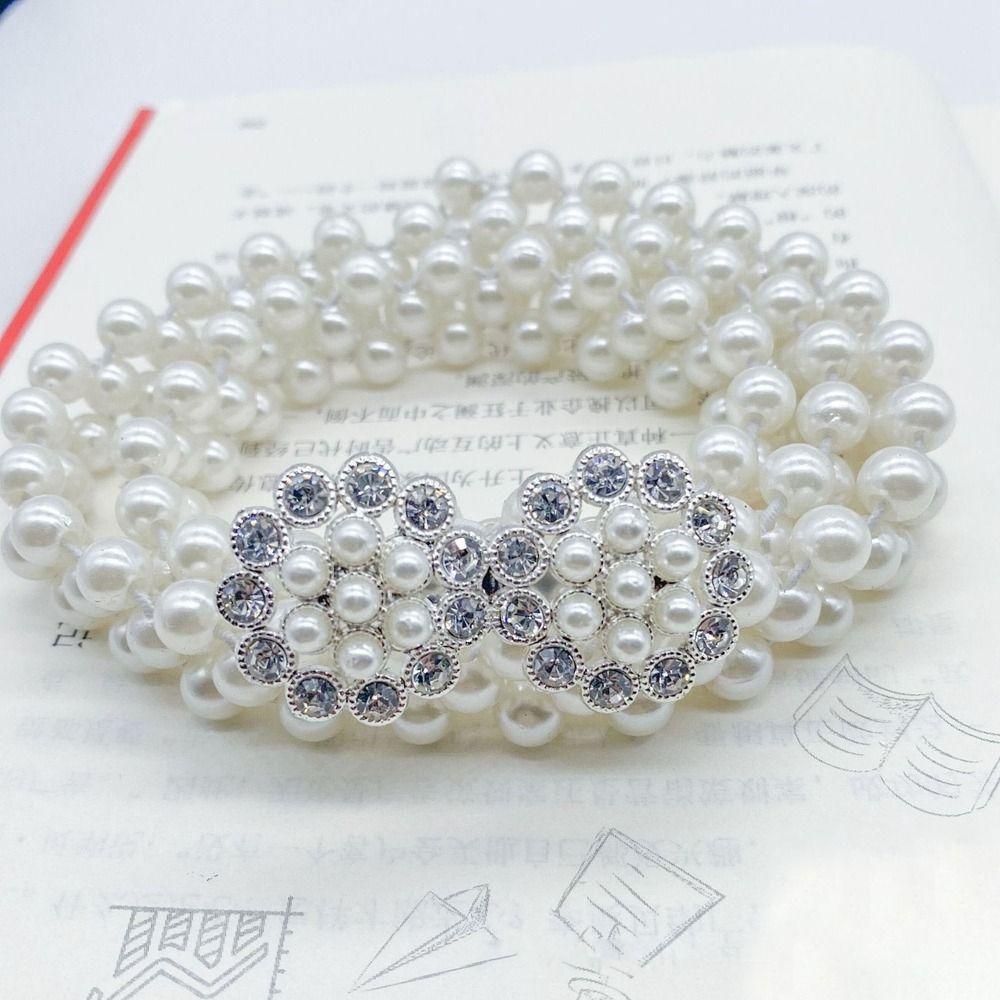 Sweater Decorative Pearl Waist Belt Clothing Supplies Diamond Waist Chain Retro Elastic Belt  Women