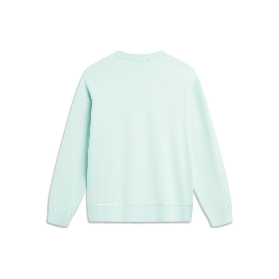 Lining Sports Lifestyle Series Heart Solid Color Casual Knit Crew Neck Pullover Long Sleeve Sweatshirt Women sweatshirt Ice-River-Green AWDU790-6