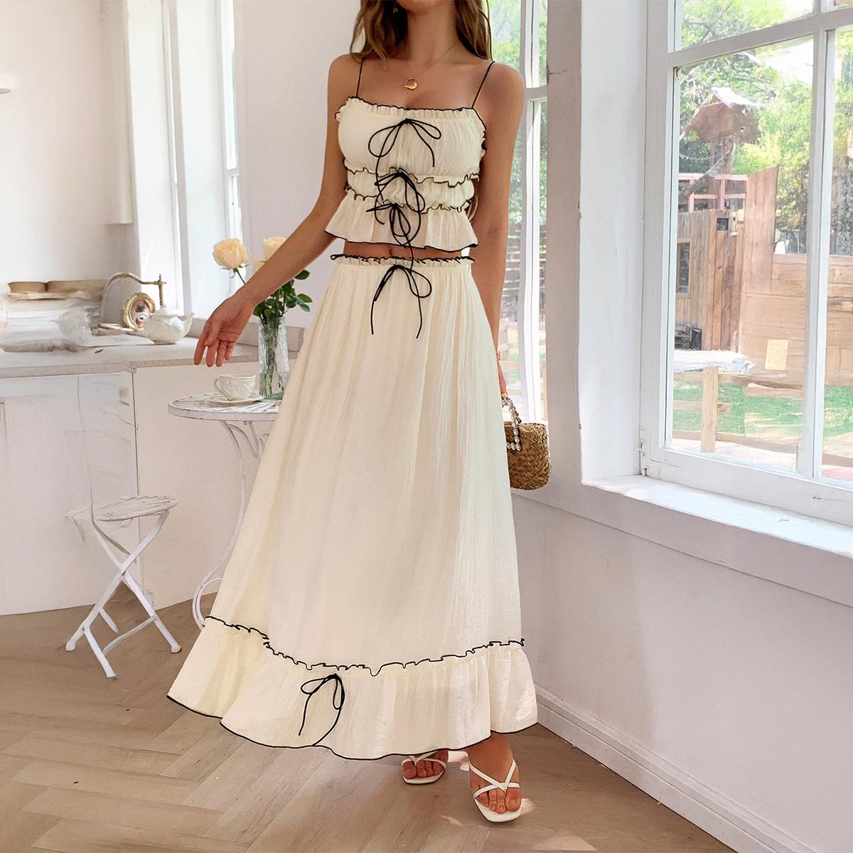 

Женские повседневные костюмы-двойки для женщин, летний комплект с юбкой XL абрикосовый