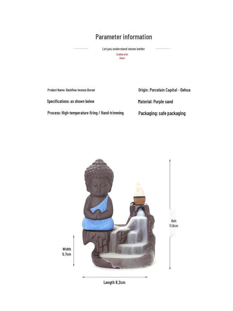Purple Clay Buddha Backflow Incense Burner - Flowing Water Home Decor