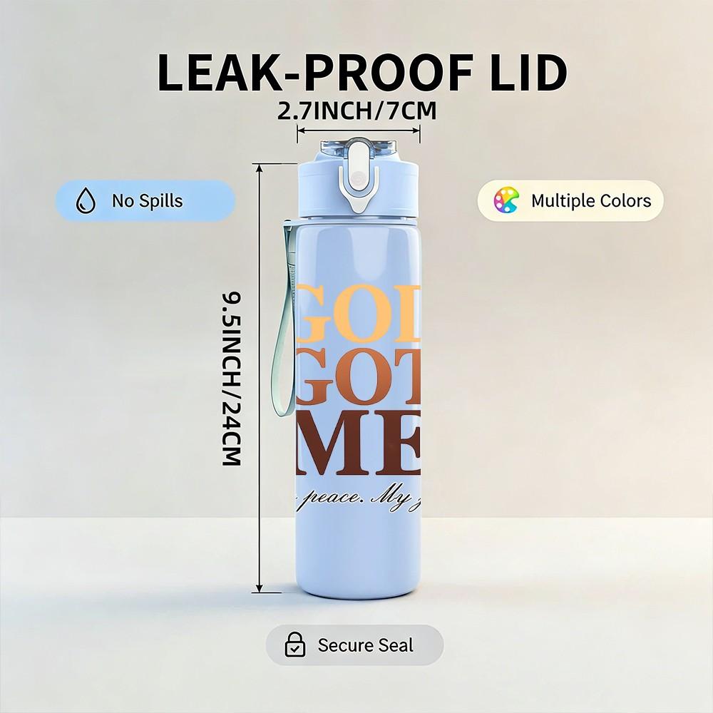 1PC God Got Me Retro Quote Print 750ml Color Plastic Sports Water Bottle Leakproof Flip Straw Lid Suitable for Sports Office Home Use
