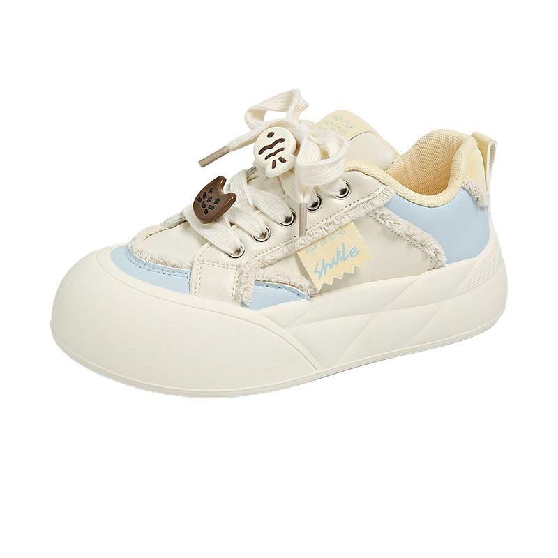 New niche board shoes women's 22025 spring new versatile big head bread shoes platform white shoes