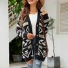 Women's Fashion  And Winter Temperament Lozenge Loose Sweater In Long Knit Cardigan Coat