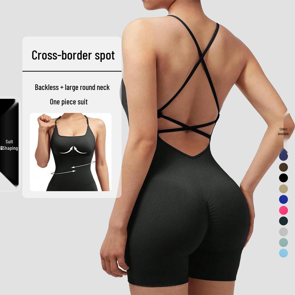 Seamless Peach Butt Yoga Bodysuit with Spaghetti Straps and Open Back