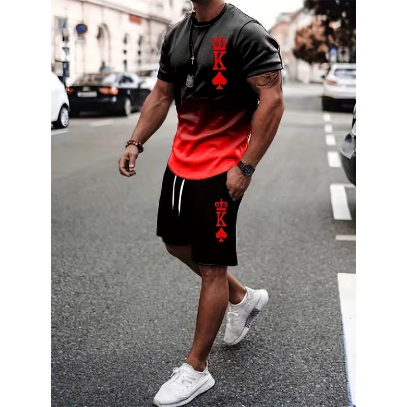 Abito casual da uomo estivo, due pezzi oversize, semplice, casual, streetwear, stampa king, abito da spiaggia, maglietta da uomo, pantaloncini, abbigliamento sportivo