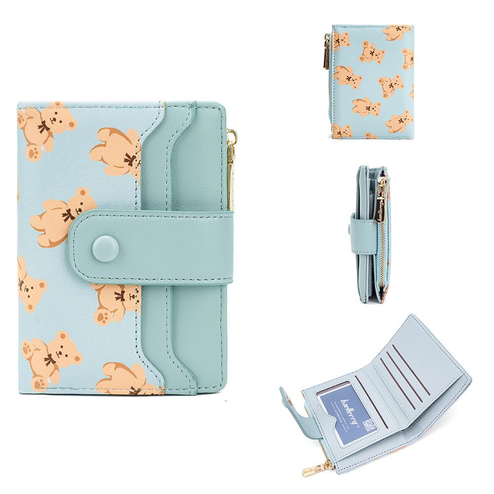 Baellerry Short Wallet For Women With Cartoon Bear Pattern Pu Material Antitheft Rfid Card Holder For Daily Use