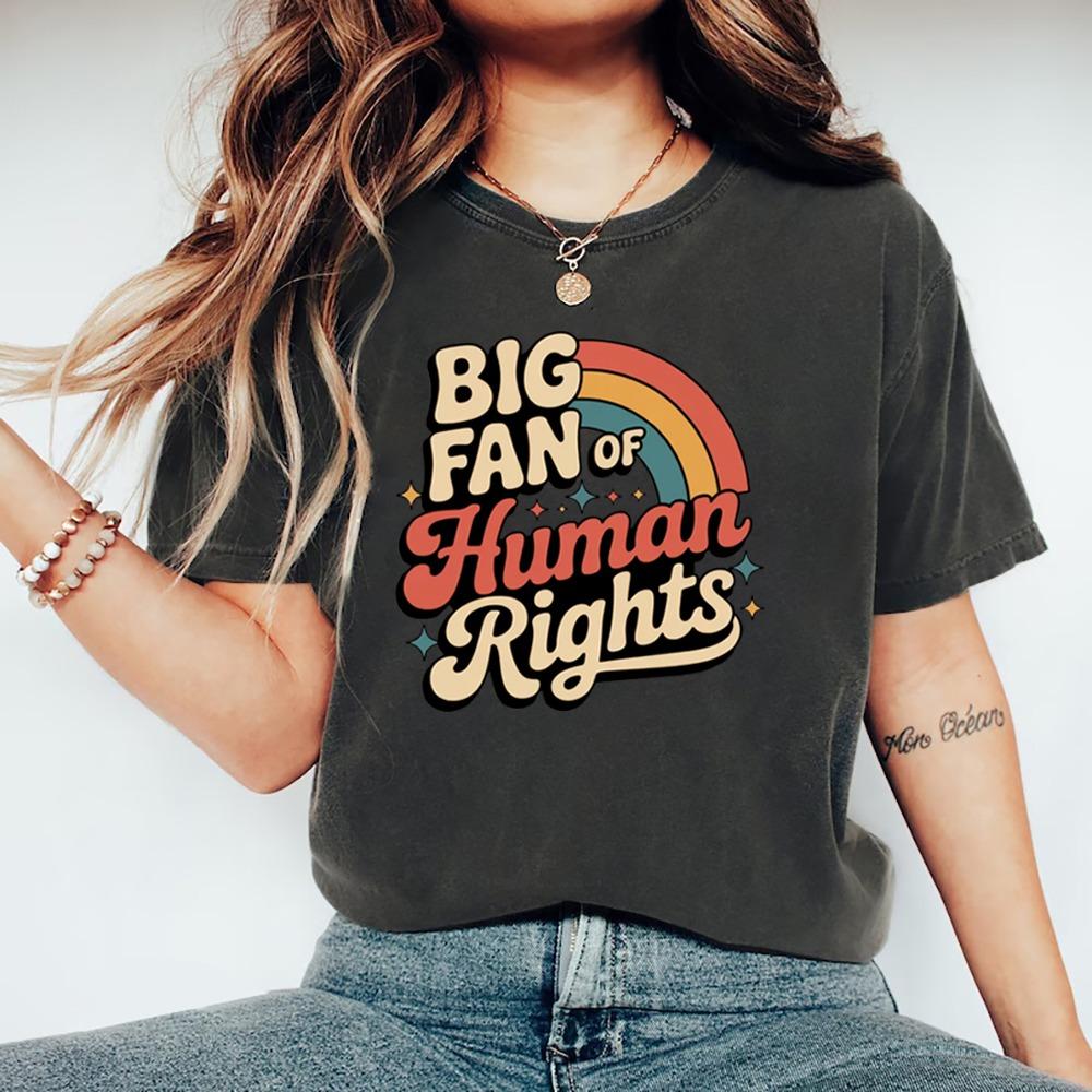 Big Fan of Human Rights T Shirt Retro Rainbow Tshirt Unisex Short Sleeve T Shirts Radicalized By Basic Decency Tee Streetwear M