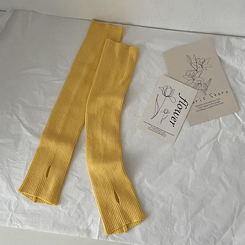 Hongzhi/Knitted Gloves Cool Autumn Warm Sleeves Women's Solid Color Sweet Hand Sleeves Open-toed Korean Wool Half Sleeves