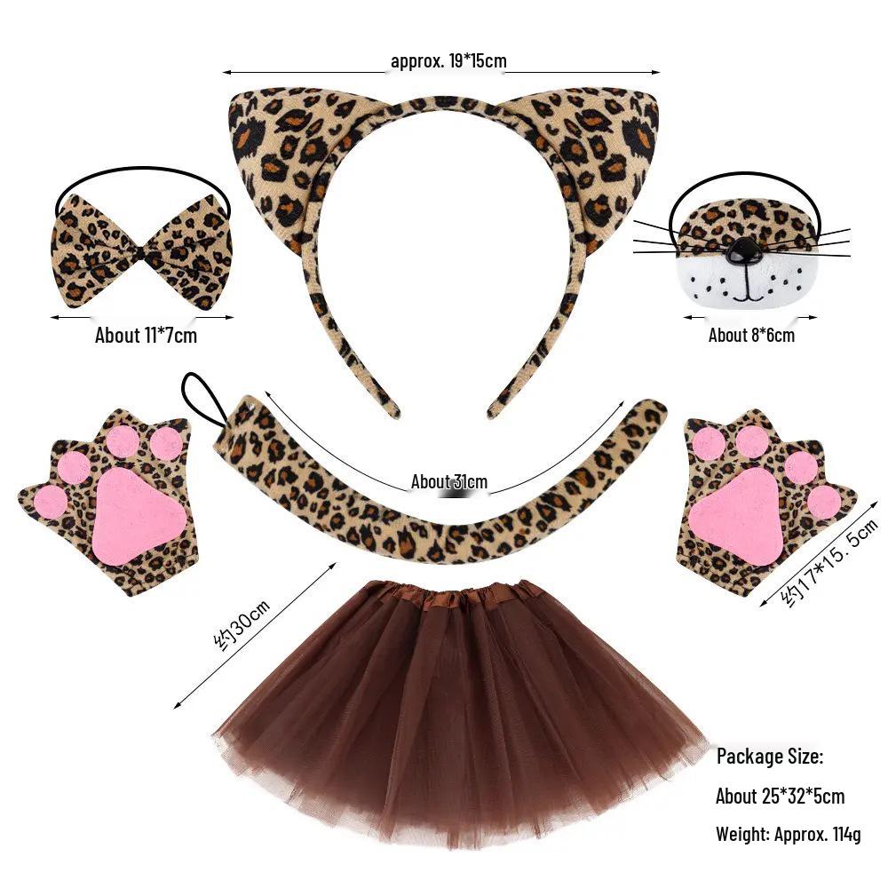 Set Maschera di Halloween per Bambini con Fascia Testa Testa di Leopardo e Orecchie da Gatto con Adesivi per il Viso
