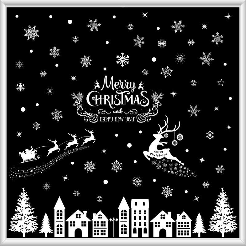 1 Set Of New White Snowflake Reindeer Window Stickers Christmas Showcase Glass Door Static Decoration Stickers