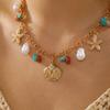 Multi-element Ocean Pendant Necklace for Women Bohemia Shell Starfish Imitation Pearl Necklace Trendy Summer Jewelry Gifts