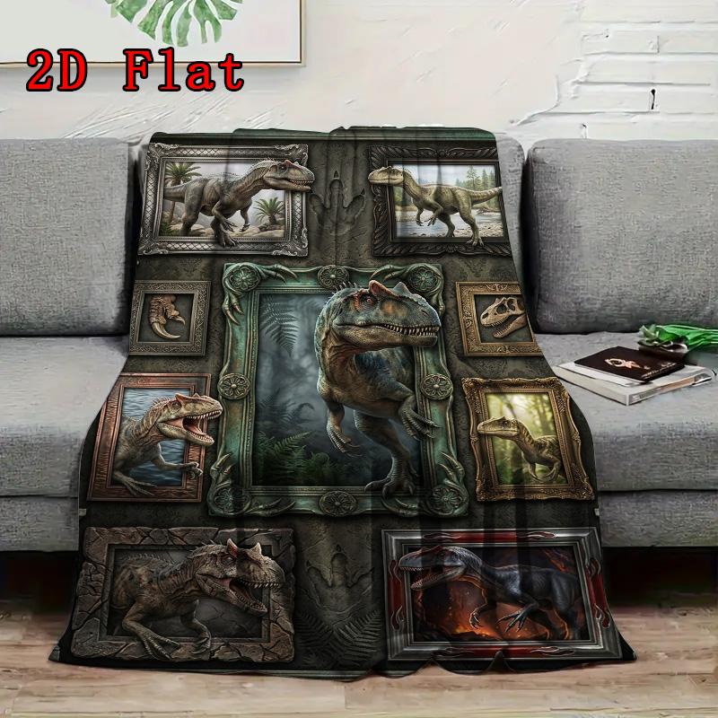 Dinosaur Collection 2D Flat Pattern Flannel Blanket, High quality All Seasons, Home Decor, Warmth and Comfort, Perfect for Christmas Gifts.