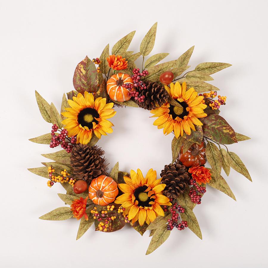 Autumn Sunflower & Pine Cone Wreath for Thanksgiving Decor