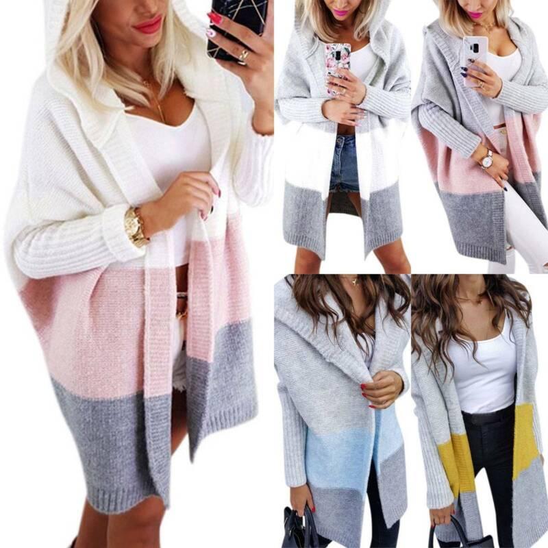 Ladies Long Hooded Cardigan Knitted Sweater Coat For Winter Casual Plus Size Style