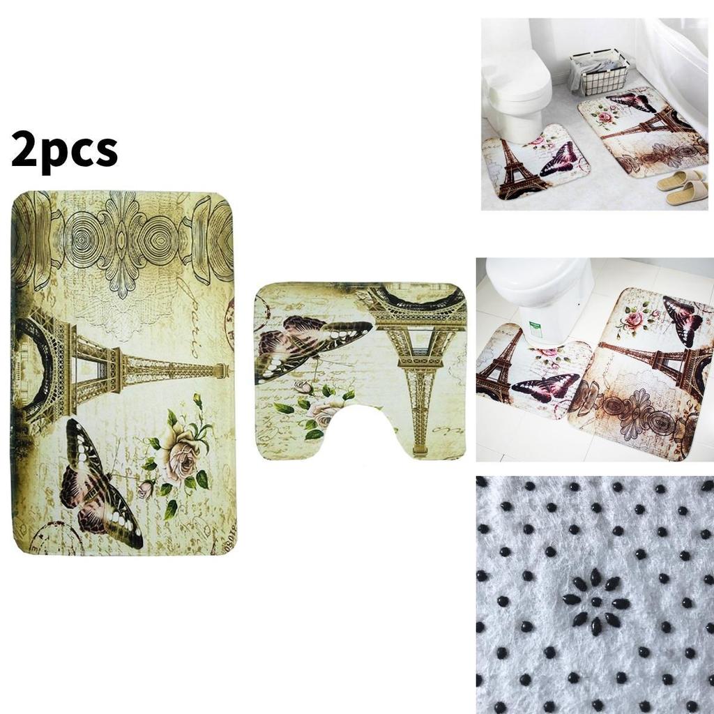 Set Tappetino da Bagno Torre delle Farfalle Poliestere Antiscivolo Assorbente per Decorazione Bagno