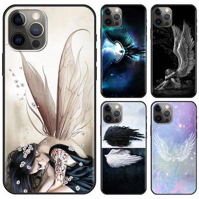 Angel Wings kryt na mobil pro Iphone 14 12 Mini 11 Pro X Xs Max Xr 8 7 6 6s Plus Black Tpu Fundas silikonové pouzdro Capa Shell