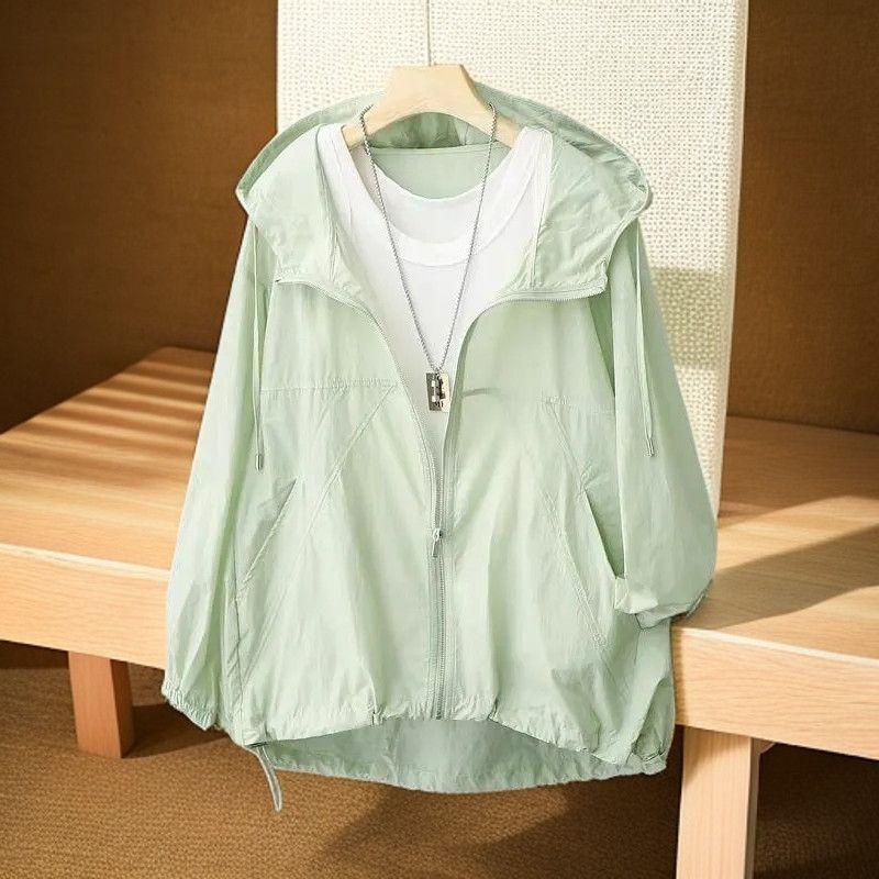 Letní Lehká Prodyšná Volná Dámská Ochrana Proti Slunci Oblečení Venkovní Ležérní S Kapucí Bílá Ochranná Proti Slunci Vnější Oblečení