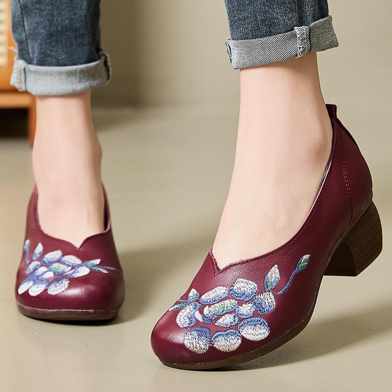 Fashion GKTINOO 2025 Spring Flower Genuine Cow Leather Shoes Women Shoes Elegant Fashion Shoes Woman Retro Handmade Shoes High Heels