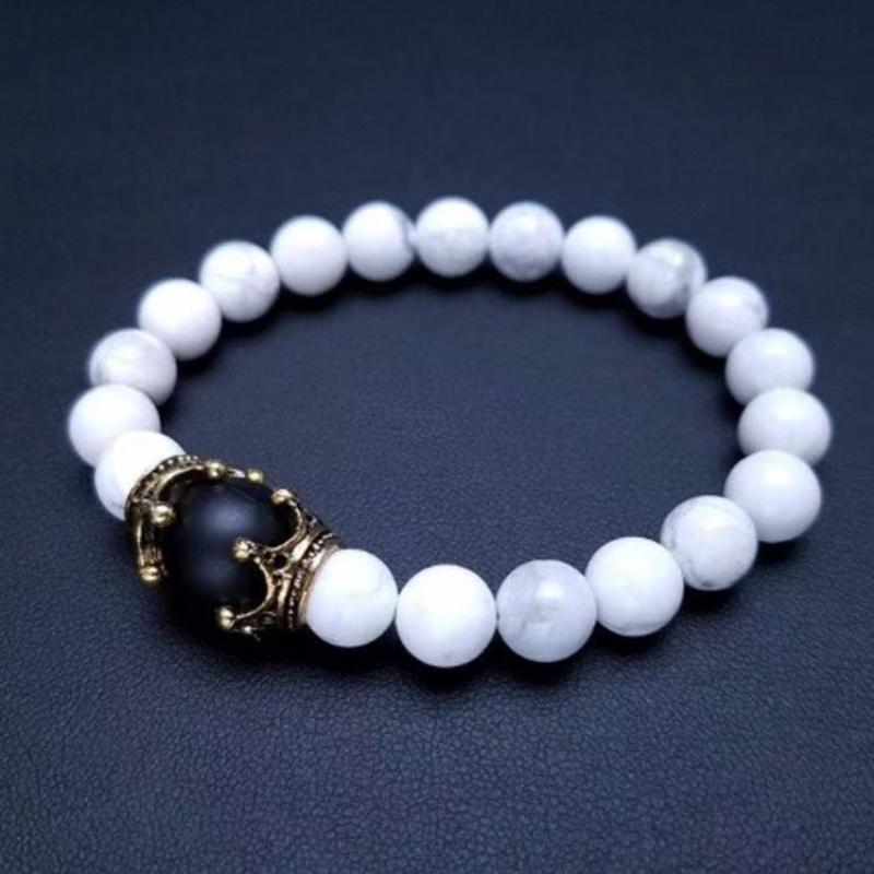 Men'S Stylish Natural Stone Bracelet Vintage Crown Symbol Of Power Hematite Beads Gift For Friends Natural Tiger Eye Beads