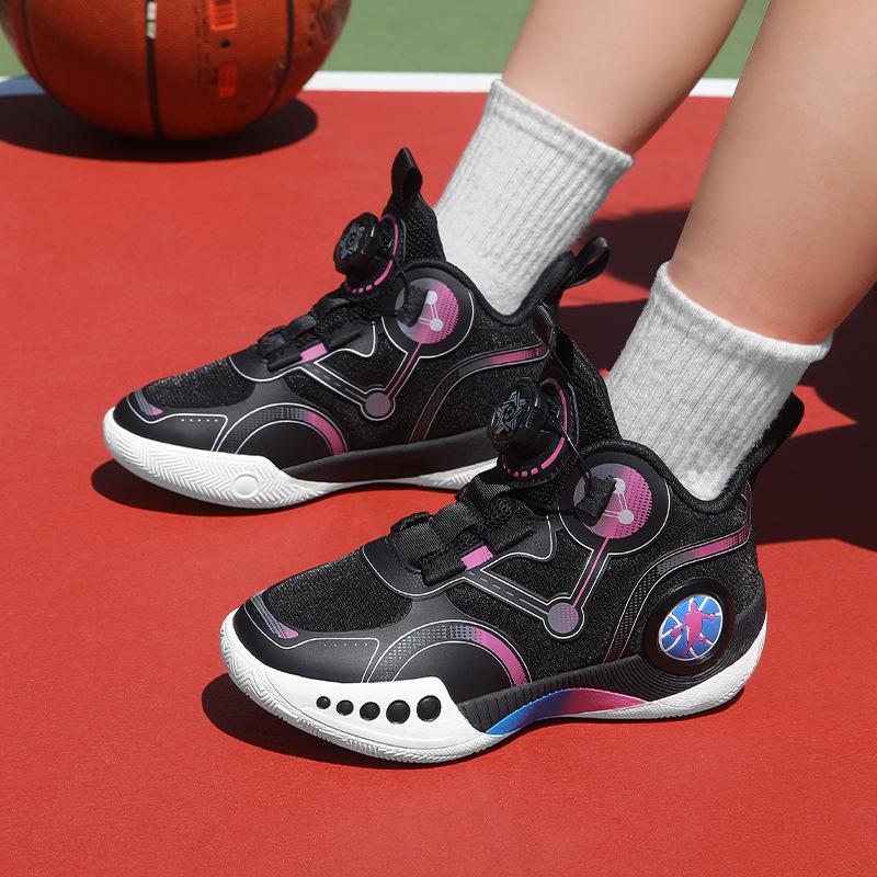 Children's Basketball Shoes Boys' Rotating Button Sports Shoes Boys' Non-slip Practical Shoes Children's Shoes