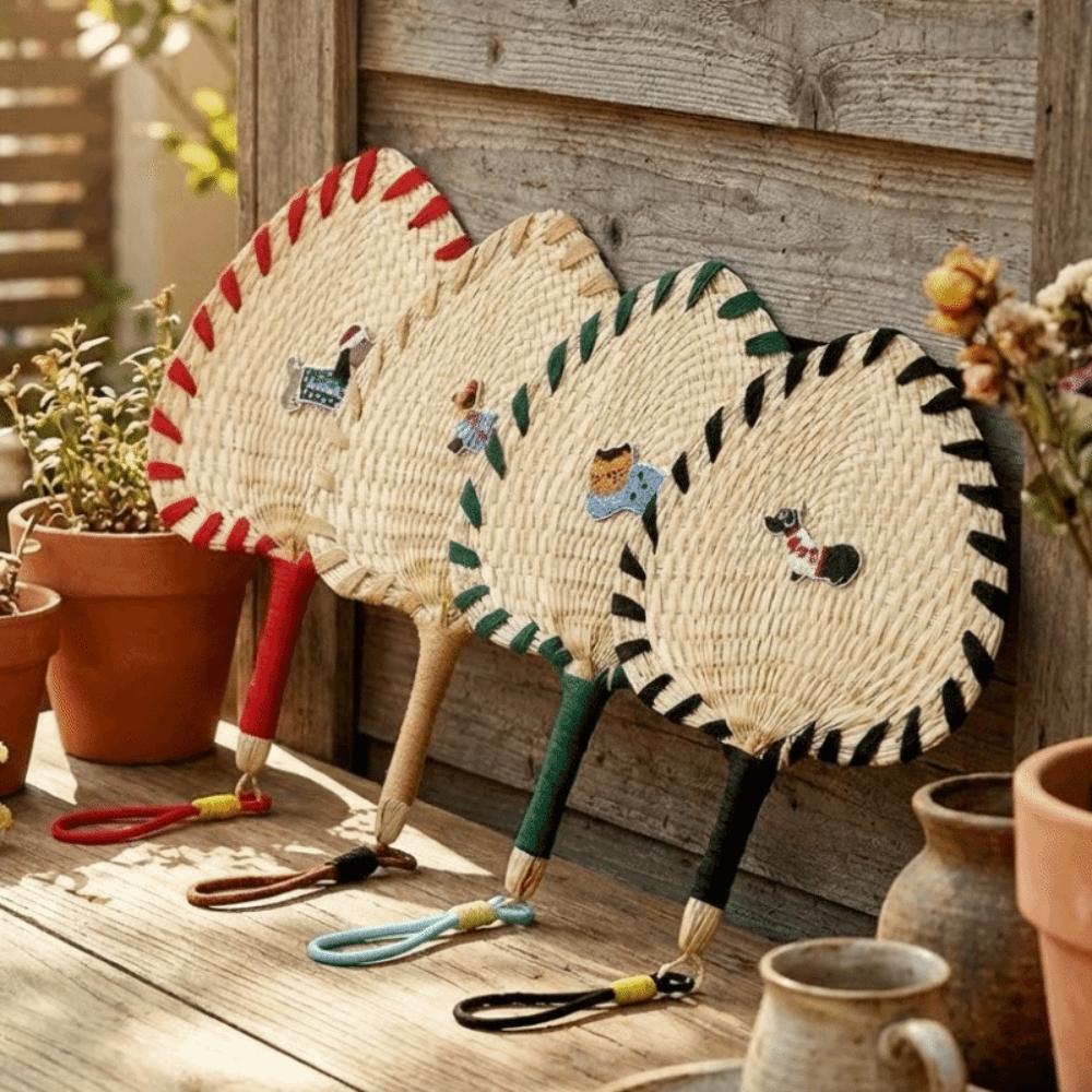 Handmade Straw Woven Fan Cartoon Decorative Fan Portable Handheld Fan  Gift Giving
