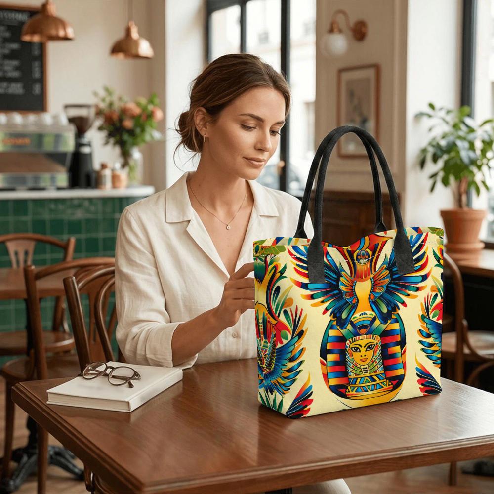 Colorful Egyptian Pattern Tote Bag Large Capacity Reusable Casual Fashion Shoulder Bag for Daily Use
