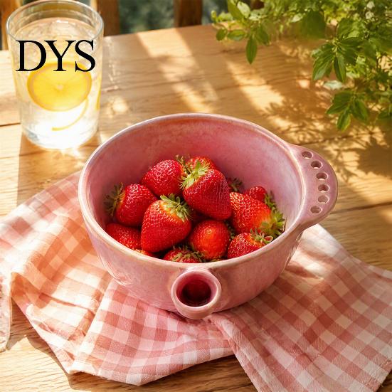 Limpador de Frutas Portátil Tigela de Cerâmica para Lavar Frutas Vermelhas com Espremedor de Frutas Destacável e Grade de Drenagem, Cesto de Drenagem Auto-Enxaguante para Frutas, Legumes e Cozinha