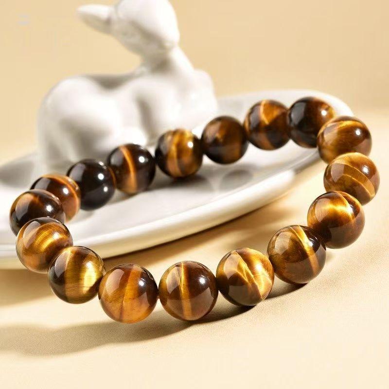 Natural Tiger Eye & Black Agate Stone Bracelet for Men, Women, and Girls - Round Beads Friendship Gift