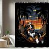 1pc Sunbathing Curtain Dog Hammock Palm Tree Tropical Beach Sunset Bathroom Decor Polyester Fabric with 12 Hooks, 180x180cm