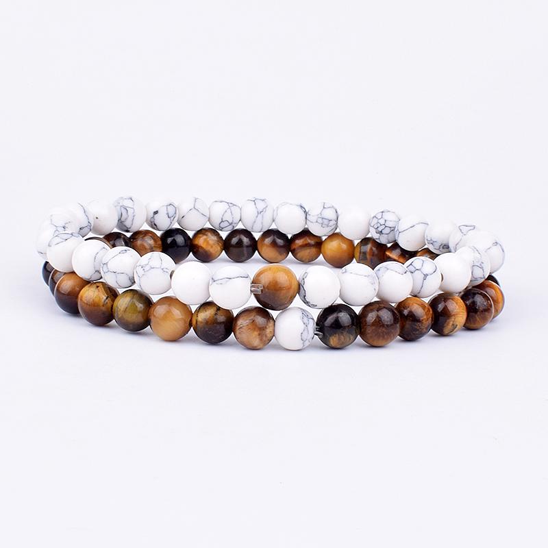 2pcs/Set Couples Distance Bracelets Tiger Eye Natural Chakra Lava Stone Beaded Yoga Bracelets for Men Women Elastic Rope Jewelry