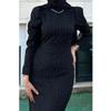 Silvery Black Hijab Evening Dress With Waist Belt