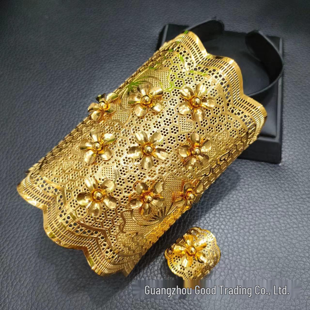 

Позолоченный 24 карата цветочный браслет-кольцо ювелирный набор для африканской свадьбы этнический стиль 24K Gold Plated