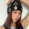 Fabric Rock Head Band Metal Eyelets Hollowed Out Eyelets Headband Punk Headwrap  Punk Style