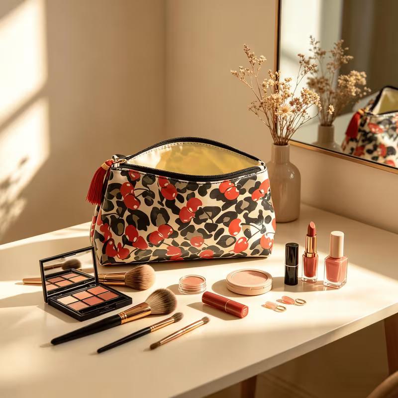 PVC Striped Makeup Bag with Tassel Zipper Waterproof,Large-Capacity,Portable Cosmetic Organizer &Toiletry Bag for Outdoor Travel