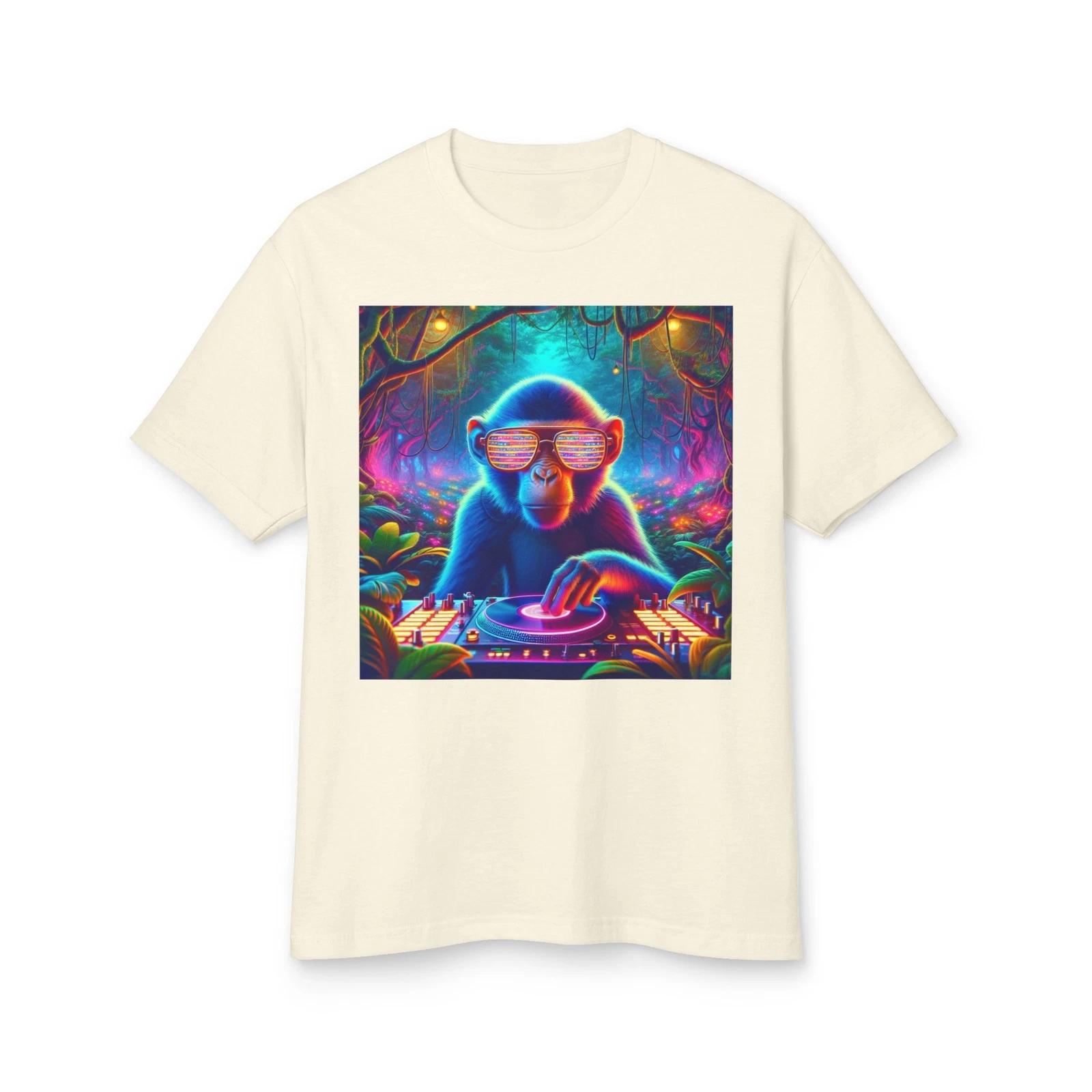 Vibrant Retro Monkey DJ Tee, Cool T-Shirt, Party Shirt, Gift for Music Lovers, M