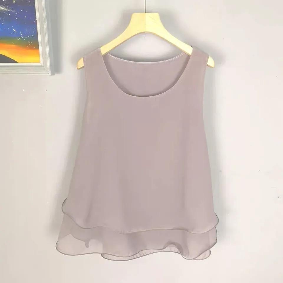 Women's Summer Tank Top: Solid-Color, Layered, Ruffled, A-Line, Korean-Style Cropped Top