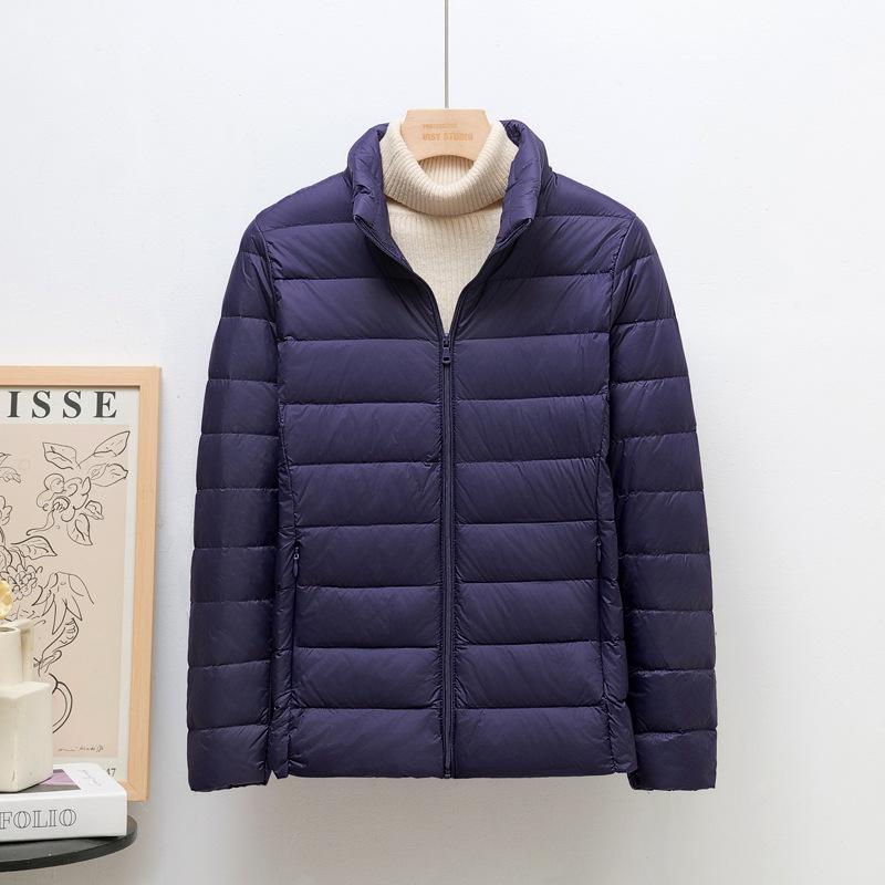 Damen Leichte Koreanischer Stil Stehkragen Kurze Daunenjacke, Übergröße, Weiße Entendaunen, Trendig K-8711