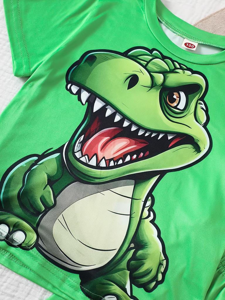2025 Dziecięcy Zestaw Sportowy 3D z Nadrukiem Dinozaurów, Krótki Rękaw