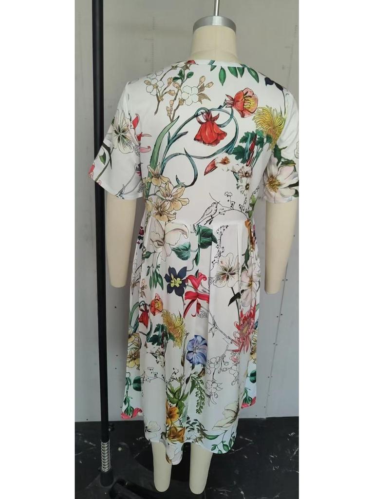 2023 Sommer Damen Casual Rundhals Bedrucktes Swingkleid mit mittlerer Taille