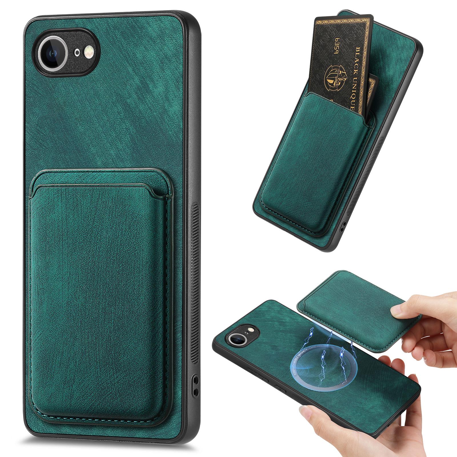 

For iPhone 16e Case Compatible with MagSafe Leather Back Cover with Detachable Card Holder Green
