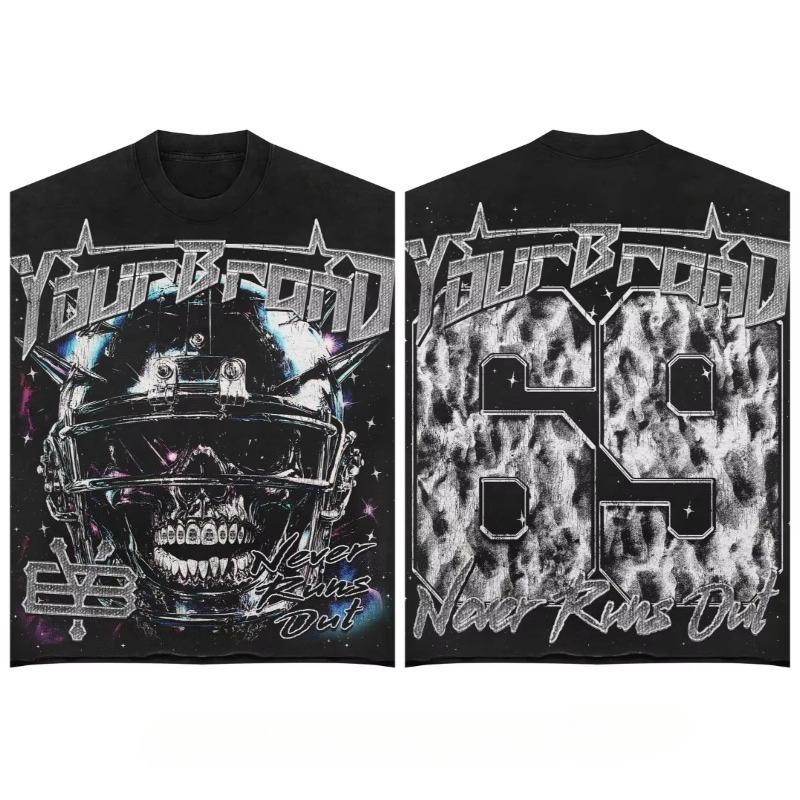 2025 American Fashion Trend Brand Pure Cotton T-shirt Y2K Street Hip-hop Harajuku Loose Pattern Oversized Round Neck Shirt