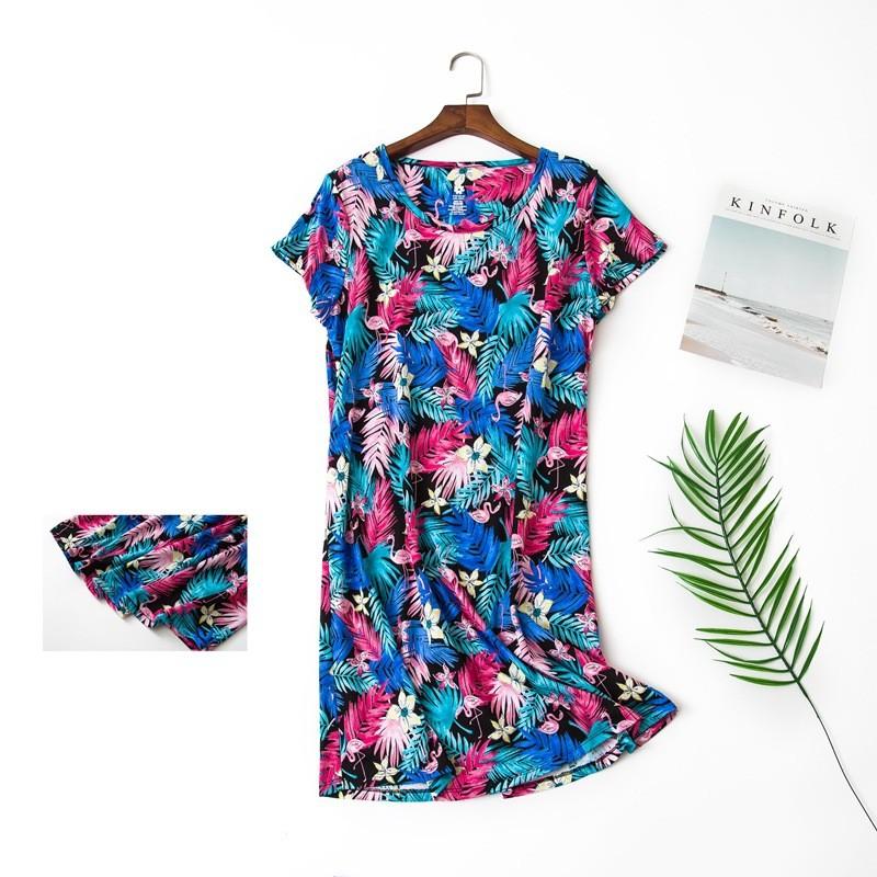Plus size Estate Donna Camicia da notte Manica corta Simpatico cartone animato pigiameria dolce O Collo Camicie da notte Pigiama Pigiama da donna in cotone