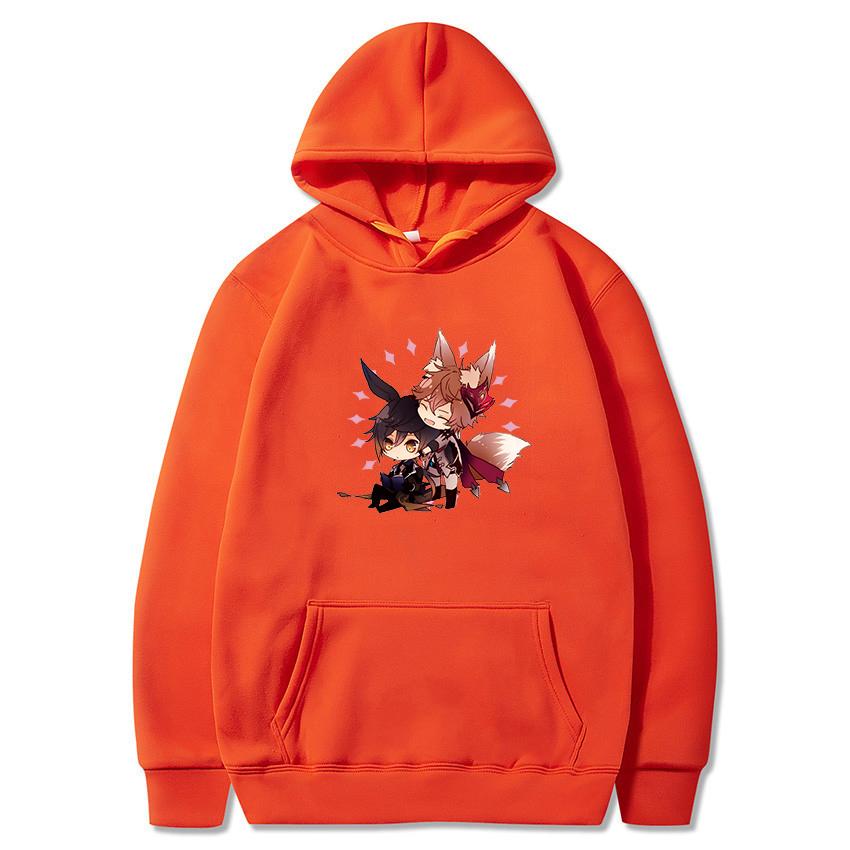 Genshin Impact Zhong Li Tartaglia Kawaii Hoodies Women Pullover Aesthetic Print Sweatshirts Oversized Pink Graphic Korean
