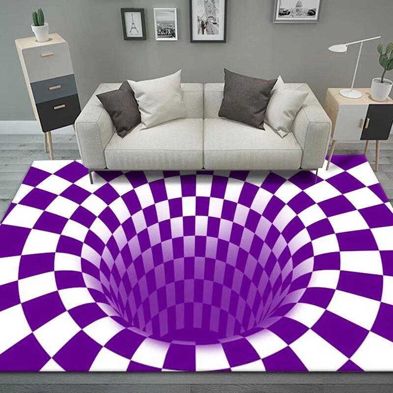 3D Vortex Illusion Black White Rug for Bedroom Floor Mat Abstract Geometric Optical Vertigo Carpet Non-slip Living Room Decor