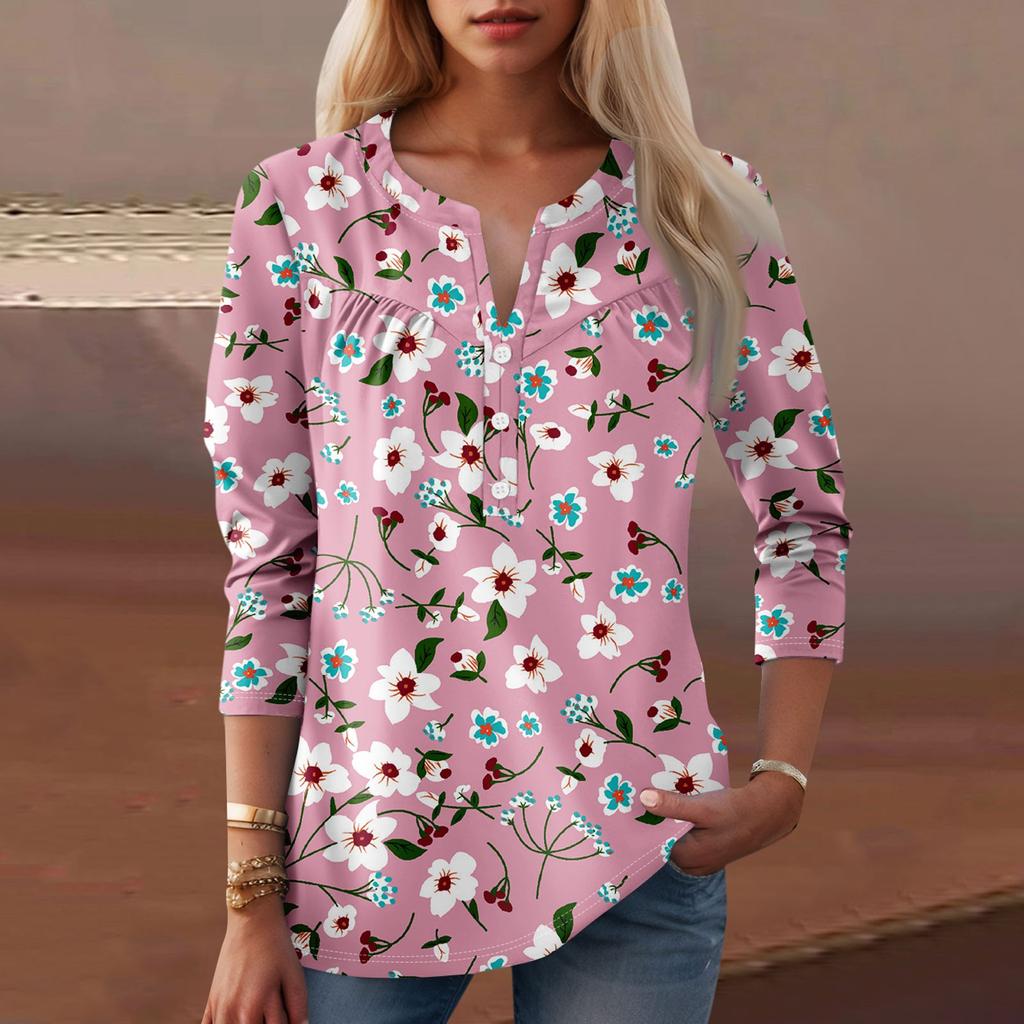 Women's Fashion Casual Long Sleeve Round Neck Floral Print Top
