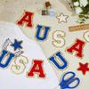 SUPERFINDINGS 12 Stück USA Buchstaben-Aufnäher Patriotischer Aufbügel-Aufnäher Stern-Bestickte Applikation Aufnäher Glitzer Rot Weiß Blau USA Chenille-Aufnäher für