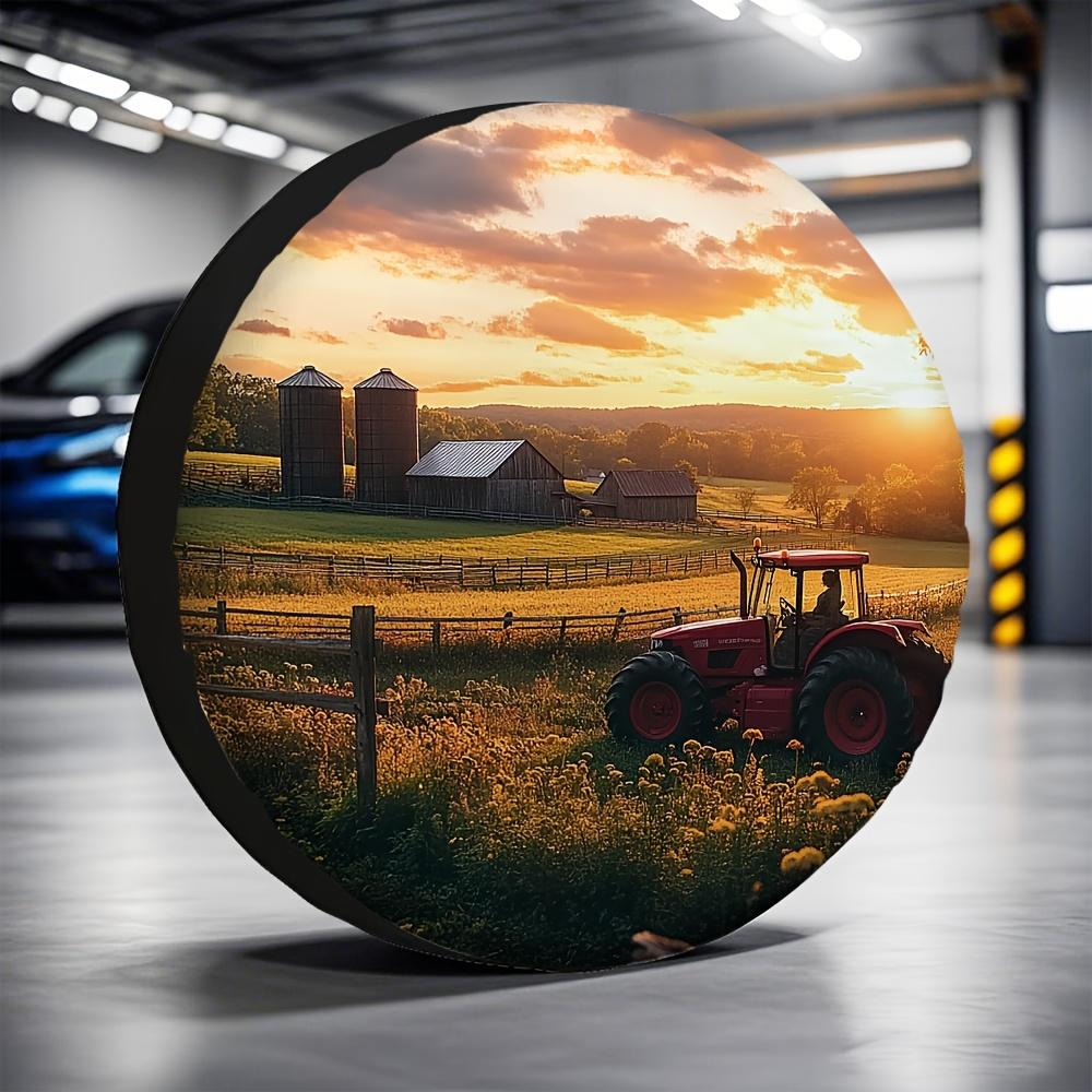 1pc, Waterproof Universal Tire Covers Autumn Sunset Farm Versatile Polyester,Without Electricity J Perfect for Truck Tire Covers